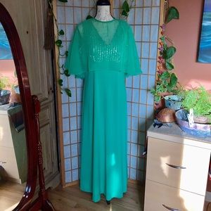Vintage 60s Green Capelet Sequin Gown ILGWU Union Made Dress